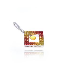 Sunset Sapphire & Diamond Square Hanging Pendant 14K Gold (7.19ct tw)