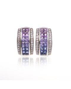Pink to Purple Sapphire & Diamond 18K Gold Earrings (2.83ct tw)