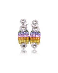 Rainbow Sapphire & Diamond Fancy 18K Gold Earrings (6.42ct tw)