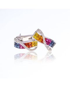 Rainbow Sapphire & Diamond 14K Gold Earrings (3.35ct tw)