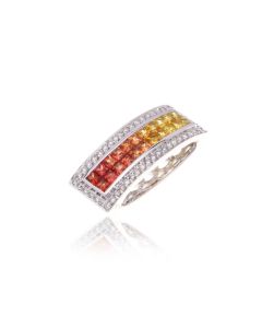 Sunset Sapphire & Diamond Rectangle Pendant 18K Gold (2.20ct tw)