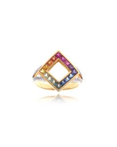 Rainbow Sapphire & Diamond Invisible Set Ring 18K Gold (1.98ct tw)  by RainbowSapphireJewelers.com