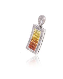 Sunset Sapphire & Diamond Rectangle Pendant 18K Gold (3.69ct tw)