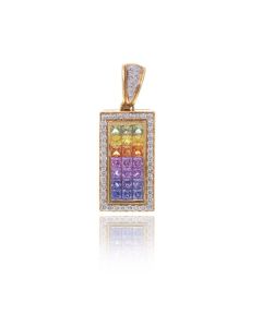 Rainbow Sapphire & Diamond Rectangle Pendant 18K Gold (3.68ct tw)