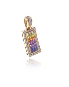Rainbow Sapphire & Diamond Rectangle Pendant 18K Gold (3.61ct tw)