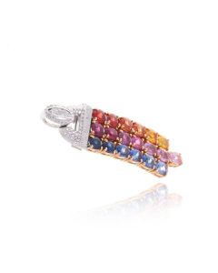 Rainbow Sapphire & Diamond Tassle Pendant 18K Gold (4.11ct tw)