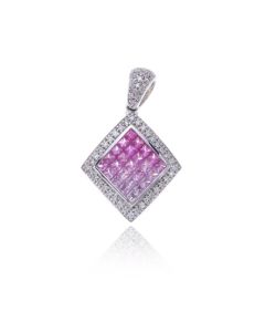 Pink Sapphire & Diamond Rhombus Pendant 18K Gold (2.8ct tw)