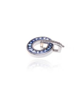 Blue Sapphire & Diamond Circle Pendant 18K Gold (1.65ct tw)
