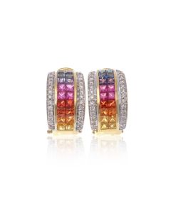 Rainbow Sapphire & Diamond 18K Gold Earrings (3.10ct tw)