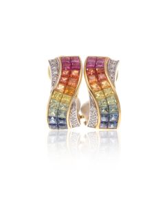 Rainbow Sapphire & Diamond 18K Gold Earrings (5.06ct tw)