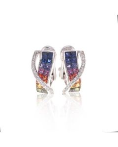 Rainbow Sapphire & Diamond 18K Gold Earrings (3.4ct tw) 