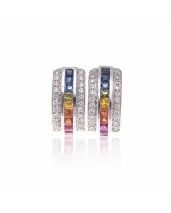 Rainbow Sapphire & Diamond 18K Gold Earrings (3.04ct tw)