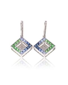 Blue Sapphire, Tsavorite Green Garnet & Diamond 18K Gold Earrings (4.24ct tw)