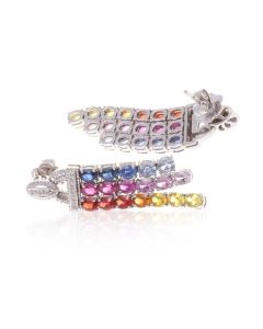 Rainbow Sapphire & Diamond Dangle 18K Gold Earrings (7.72ct tw)