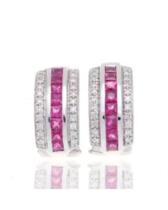Red Ruby & Diamond 18K Gold Earrings (1.6ct tw)