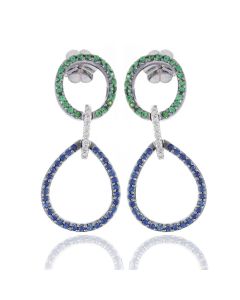 Blue Sapphire, Tsavorite Green Garnet & Diamond 18K Gold Earrings (0.92ct tw)