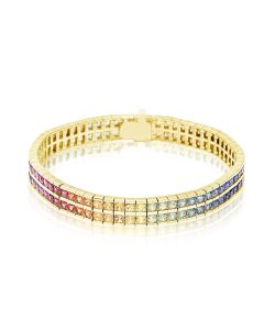 Sapphire Bracelet 16 Carat 2.8mm Round Cut Sapphire Eternity Bracelet in 14K Yellow Gold