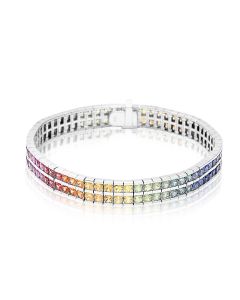 Sapphire Tennis Bracelet 16 Carat 2.8mm Round Cut Eternity Line Bracelet in 14K White Gold