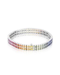 14K White Gold Eternity Bracelet Sapphire Round Cut 3.0mm 20 Carats Tennis Bracelet