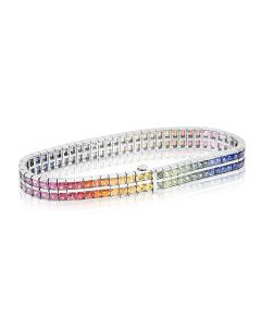 24 Carats Sapphire Bracelet in 14K White Gold 3.4mm Round Cut Heirloom Tennis Bracelet