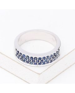 3 Row Blue Sapphire Ring 925 Sterling Silver 