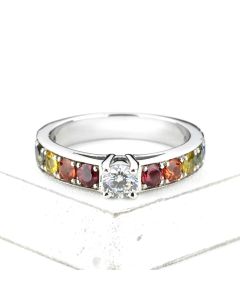 Matching Couples Sapphire Ring in 14K White Gold 3.0mm Genuine Rainbow Sapphire