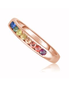 Pink Gold Rainbow Sapphire Wedding Band Comfort Rainbow Ring 14K 18K 2.0mm Round Cut Top Selling