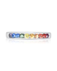 Rainbow Sapphire Ring 14K 18K White Gold Wedding Band Rainbow Ring 2.0mm Round Cut Timeless Design