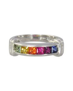 Rainbow Sapphire Band Ring 14K White Gold (1ct tw) - 7 US