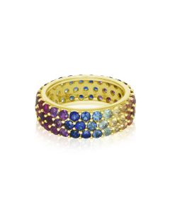 Yellow Gold Sapphire Ring 3 Row Eternity Band Ring 5 Carat 14K or 18K Solid