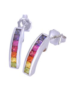 Rainbow Sapphire Earrings Hoop Huggie 18K White Gold (1ct tw) By:rainbowsapphirejewelers.com