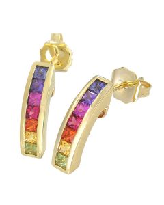 Rainbow Sapphire Earrings Hoop Huggie 18K Yellow Gold (1ct tw) By:rainbowsapphirejewelers.com
