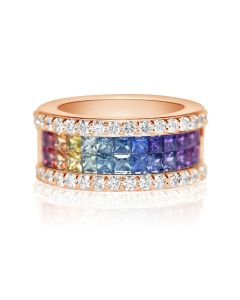 Glamorous Sapphire Diamond Wedding Band in 14K 18K Rose Gold