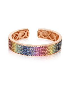 14K Pink Gold Bangle Bracelet Ombre Sapphire Minimal Vintage Natural Gemstone Cuff Gala Bracelet
