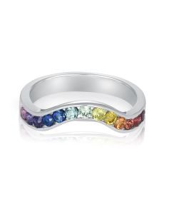 CHEVRON RING in Solid Silver Unicorn Color Wedding Rainbow Sapphire Pave Ring