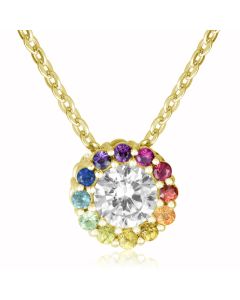 Sapphire Charm 14K Yellow Gold Ferris Wheel Pendant Necklace Childhood Memory Simulated Diamond or Moissanite Upgrade