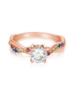 Pink Gold 14K 18K Wedding Ring Simulated Diamond Natural Rainbow Sapphire Ring in Solid Gold Band