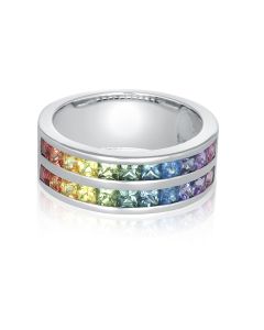 Double Row Sapphire Festival Ring Top selling items, Multicolor Sapphire half eternity ring 925 Sterling Silver