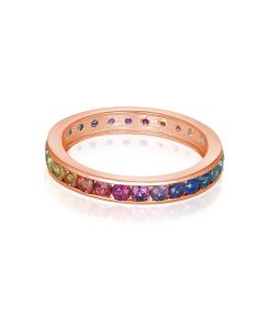 Rose Gold Sapphire Wedding Band Natural Rainbow Gemstone Eternity Style Channel Set 3 Carat