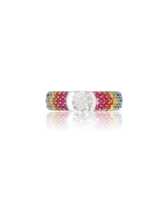  Alternative Engagement Ring 14K White Gold Pave Rainbow Sapphire 6mm Round Centre