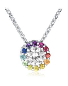 14K 18K White Gold Sunflower Pendant Rainbow flower Sapphire Charm Simulated Diamond or Moissanite