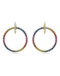 FIANCEE BIRTHDAY Present Diamond & Sapphire Earrings 14K 18K Yellow Gold Huggie Hoop Romantic Anniversary Gift for Beloved Person