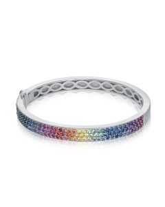 OMBRE PAVE Sapphire Stack Bangle Bracelet in Silver Natural Rainbow Sapphire Gemstone Jewelry Australian Seller