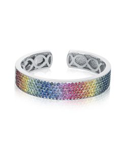 Sapphire Bangle Silver Glam Natural Gemstone Ombre Bracelet Unisex
