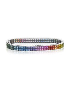 Rainbow Sapphire Double Row Invisible Set Tennis Bracelet 18K White Gold (25ct tw) By:rainbowsapphirejewelers.com