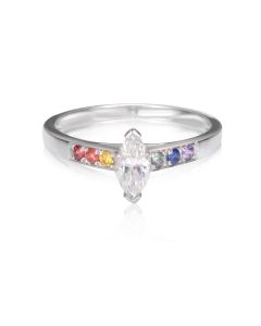 Moissanite Engagement Ring Avant Garde Diamond Marquise Centre Sapphire Band in White Gold