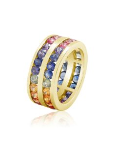 Rainbow Sapphire Double Row Eternity Ring 14K Yellow Gold (8ct tw) By:rainbowsapphirejewelers.com