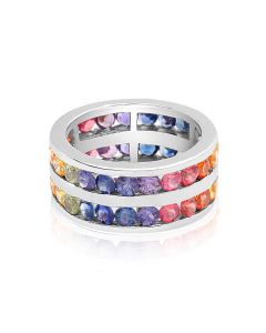 Sapphire Eternity Band Anniversary Ring Matching Couples Rainbow 925 Sterling Silver 8 Carat 2.5mm