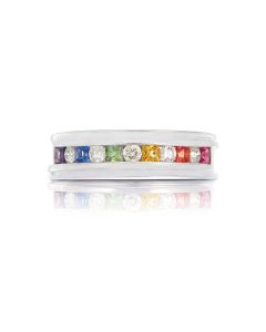 Mens Sapphire Silver Band Ring Simulated Diamond Man Wedding Band