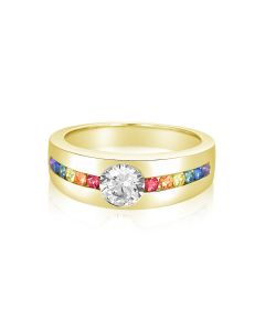 Glove Friendly Mens Gemstone Gold Ring | Moissanite D VVS 6mm Centre Option